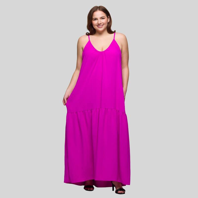 24 セブンコンフォート レディース トップス ワンピース プラスサイズ マキシ Plusize 24Seven Comfort Apparelightweight Spaghetti Strapocket Maxi Dress Magenta マゼンタ｜ReVida 店