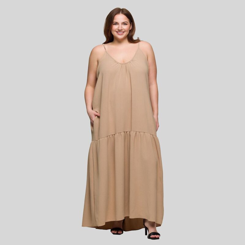 24 セブンコンフォート レディース トップス ワンピース プラスサイズ マキシ Plusize 24Seven Comfort Apparelightweight Spaghetti Strapocket Maxi Dress Nude|ReVida 店