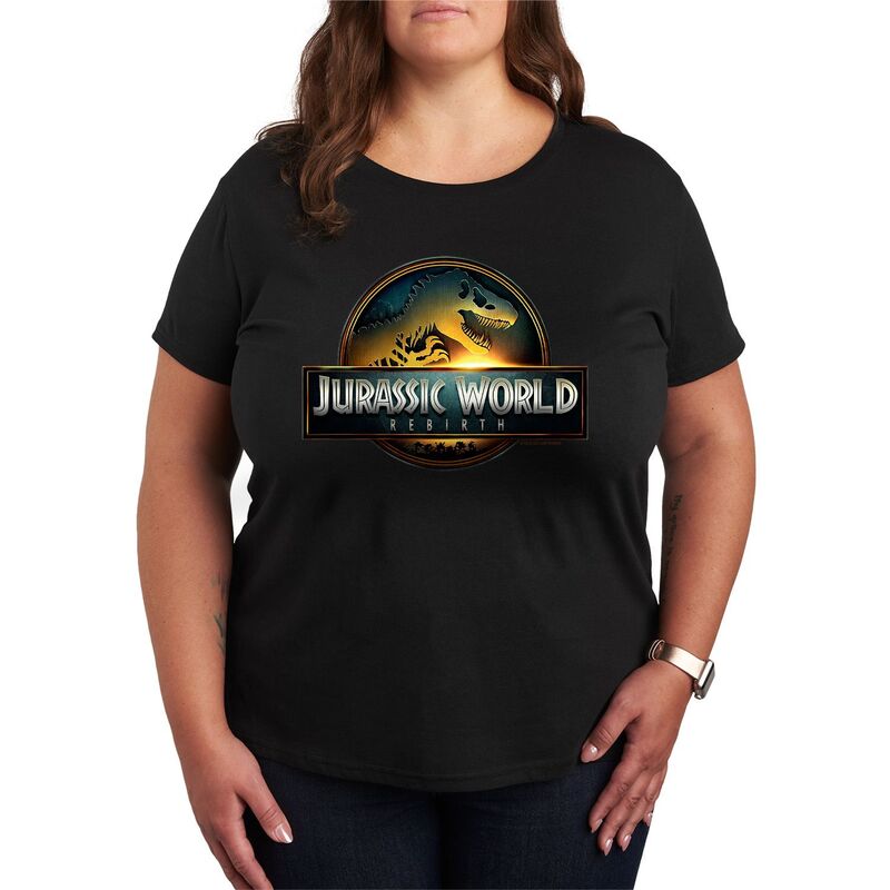 アニメキャラクター レディース トップス Tシャツ プラスサイズ ロゴ グラフィック Licensed Character Plusize Jurassic World Rebirth Logo Graphic Tee Black ブラック