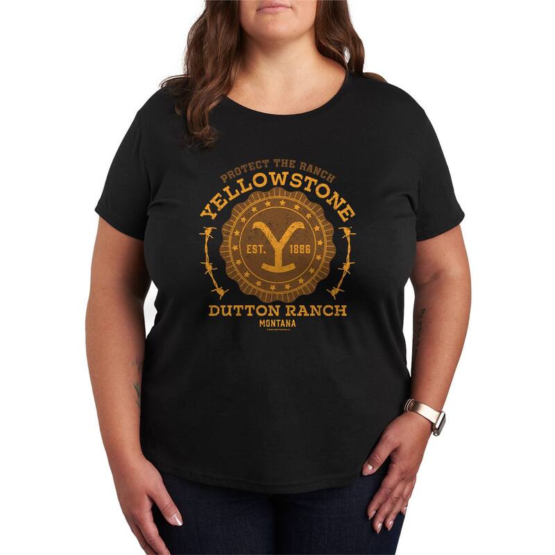 アニメキャラクター レディース トップス Tシャツ プラスサイズ グラフィック Licensed Character Plusize Yellowstone Protecthe Ranch Collegiate Graphic Tee Black ブラック 6,614円