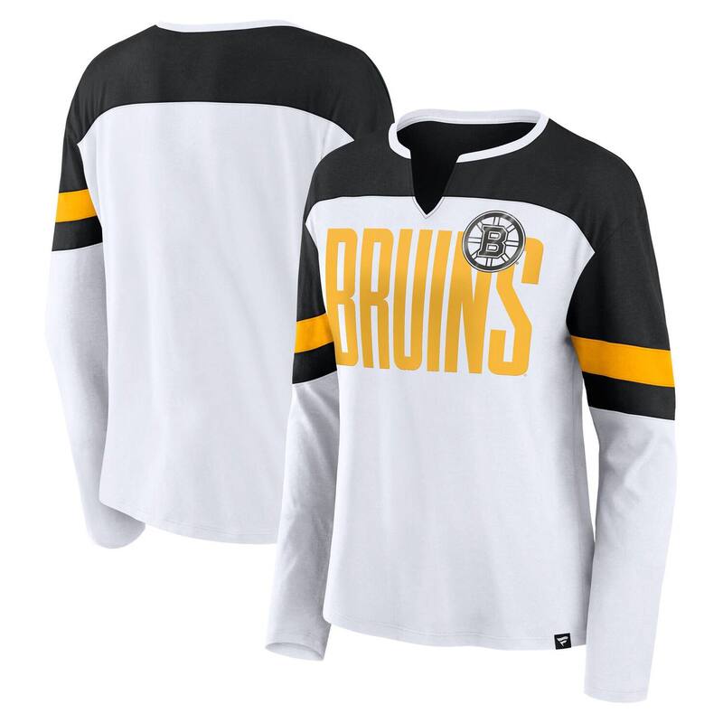 【送料無料】 ファナティクス レディース Tシャツ トップス Women's Fanatics White/Black Boston Bruins Frozen Long Sleeve Notch Neck T-Shirt Bsb White