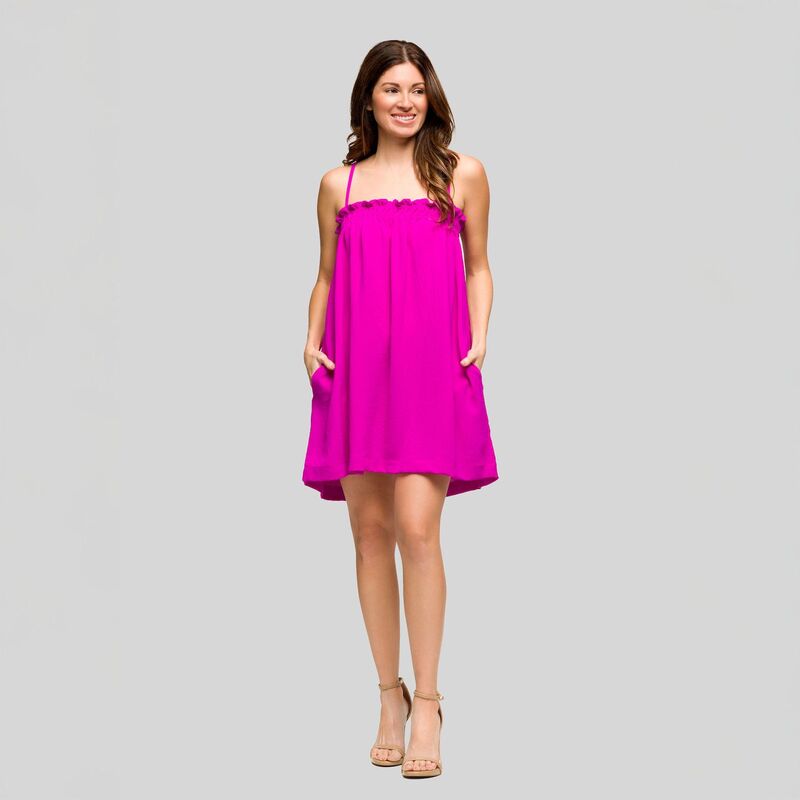 24 セブンコンフォート レディース トップス ワンピース ミニ シャーリング Women's 24Seven Comfort Apparel Squareneck Spaghetti Strap Smocked Mini Dress Magenta マゼンタ｜ReVida 店 10,124円