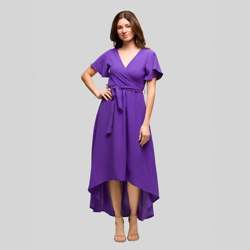 24 セブンコンフォート レディース トップス ワンピース Vネック Women's 24Seven Comfort Apparel V-Neck Belted Faux Wrap High-Low Dress Purple パープル