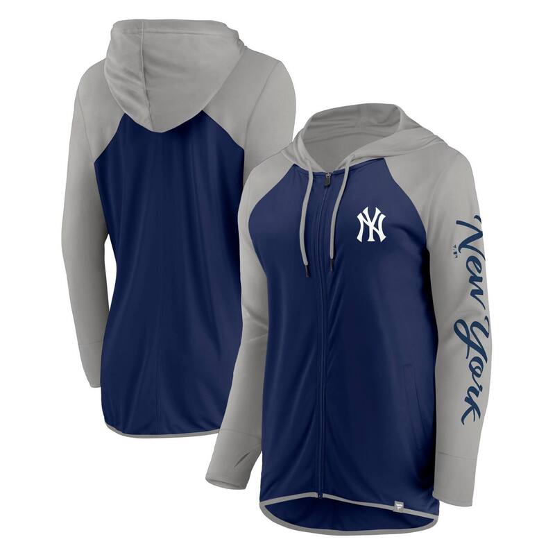【貨物輸送無料】 ファナティクス レディース 上衣・上衣 アウター Women\u0027s Fanatics Navy/Gray New York Yankees Script Sleeve Full-Zip Hoodie Ynk Navy レディースファッション-コート・ジャケット