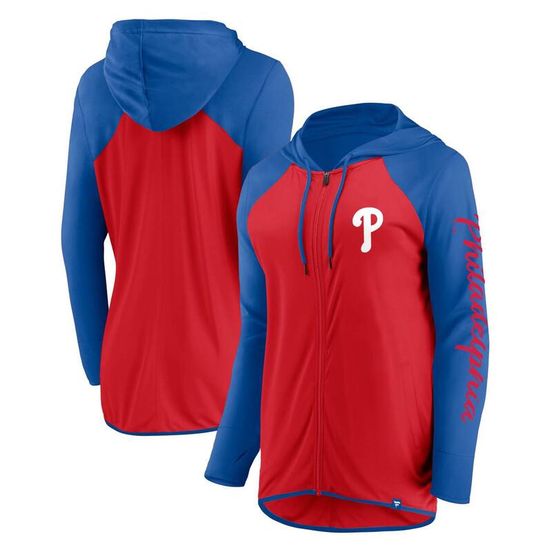 【貨物輸送無料】 ファナティクス レディース 上衣・上衣 アウター Women\u0027s Fanatics Red/Royal Philadelphia Phillies Script Sleeve Full-Zip Hoodie Phl Red