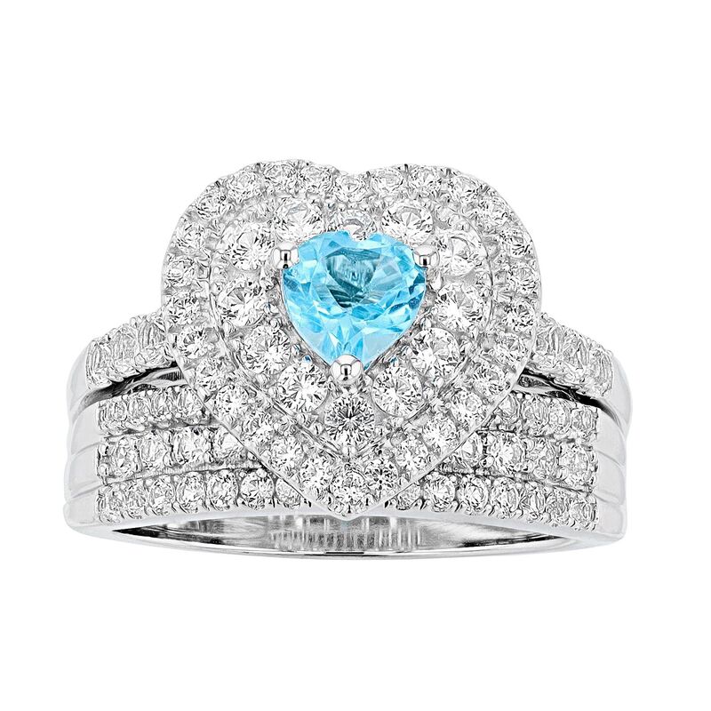 アンブランデッド レディース アクセサリー リング Unbranded Sterling Silver Gemstone Heart Engagement Ring Set Blue Topaz ブルー