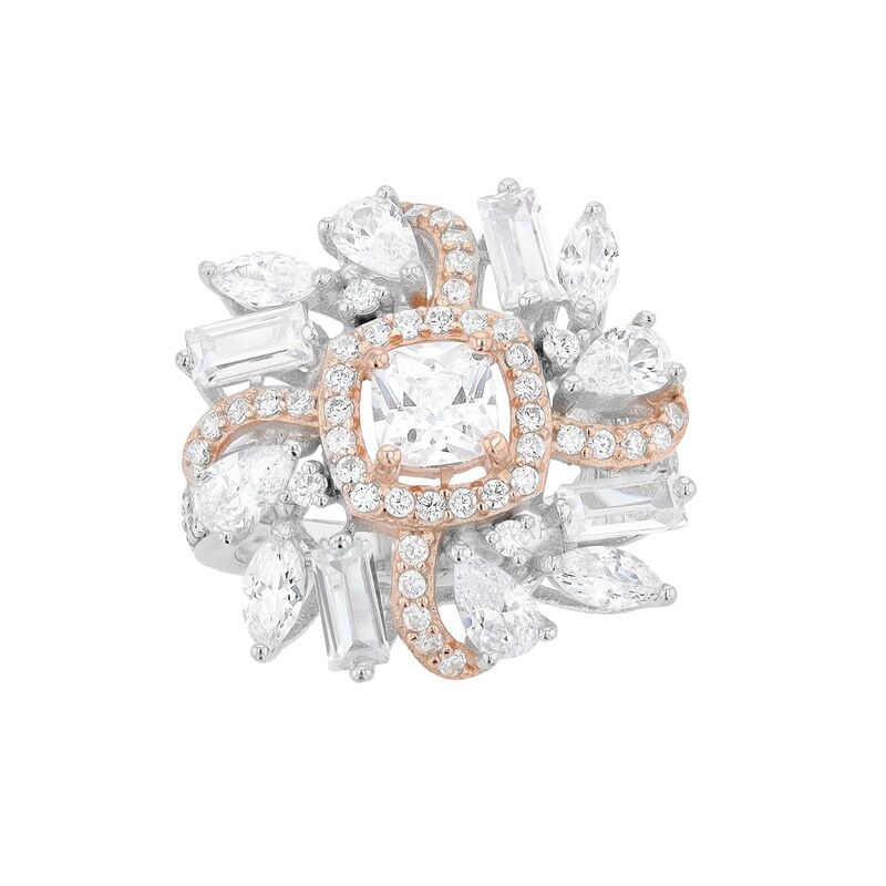 アンブランデッド レディース アクセサリー リング Unbranded Two Tone Sterling Silver Cubic Zirconia Clustering Sterling シルバー