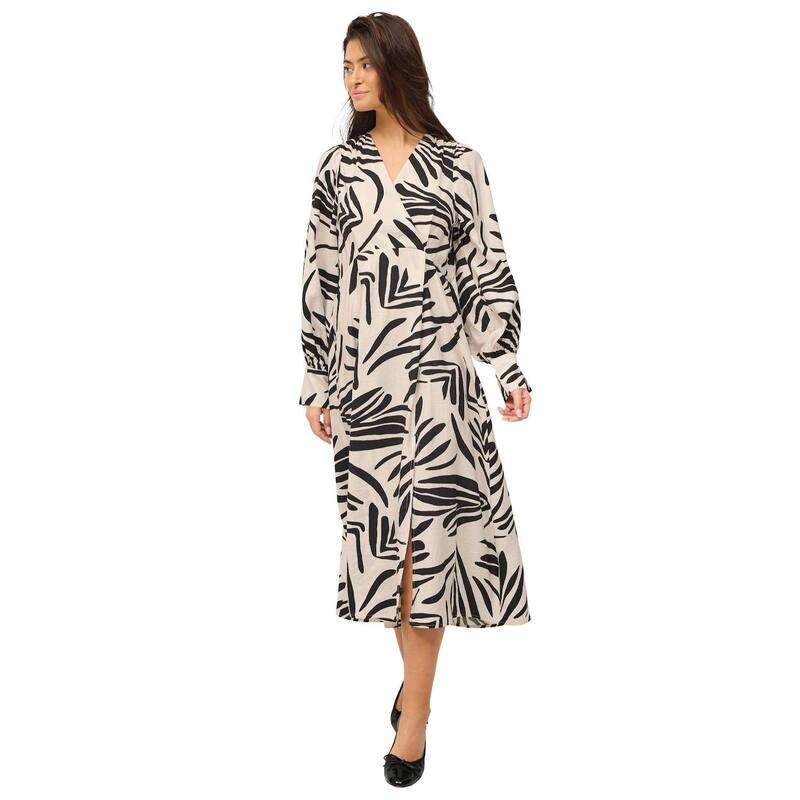 Ellos レディース トップス ワンピース サイドスリット プラスサイズ ellos Plusize Long Sleeve Surplice Dress With Side Slit Stone Black Abstract ブラック