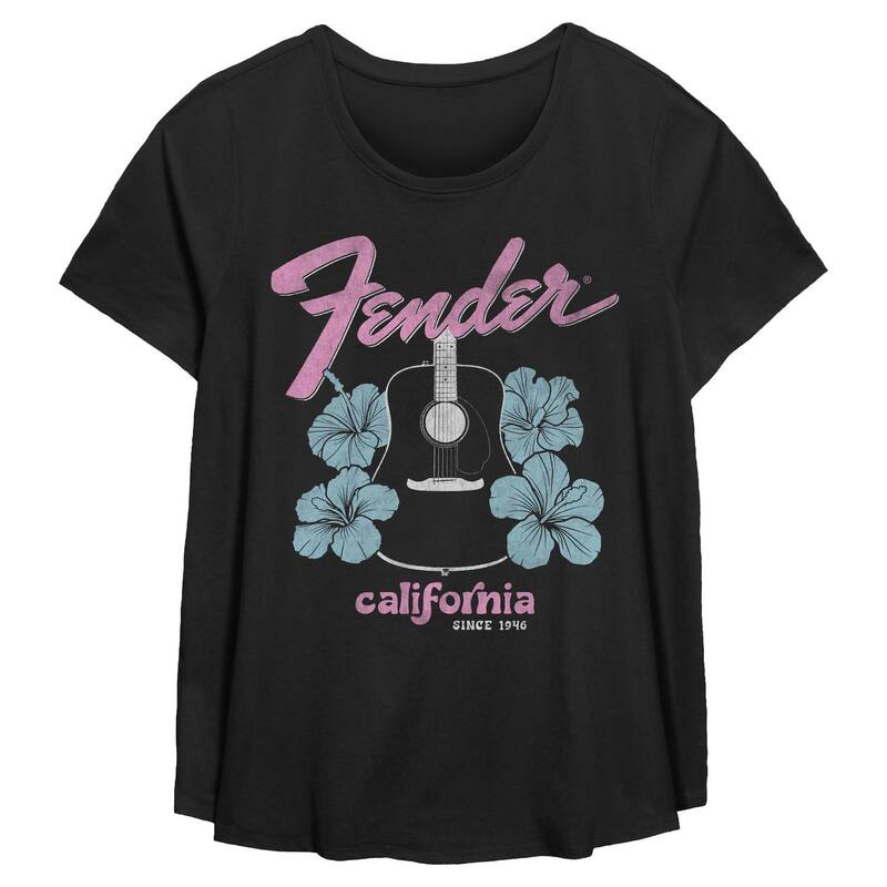 アニメキャラクター レディース トップス Tシャツ フラワー柄 プラスサイズ フラワー グラフィック Licensed Character Plusize Fender Floral Guitar California Since 1946 Flowy Graphic Tee Black ブラック 5,936円