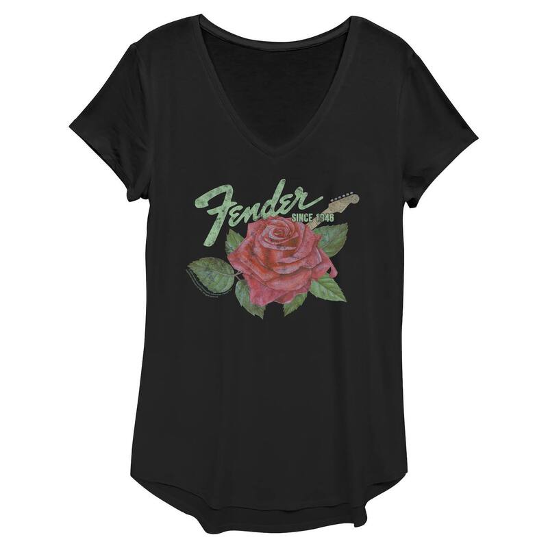 アニメキャラクター レディース トップス Tシャツ グラフィック Licensed Character Women's Fender Since 1946 Guitarose Graphic Tee Black ブラック