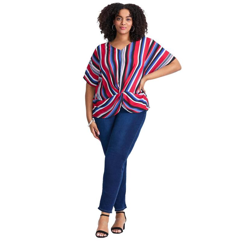 アベニュー レディース トップス シャツ プラスサイズ ブラウス Avenue Women's Plusize Knot Front Dolman Sleeve Blouse Americana Offset|ReVida 店