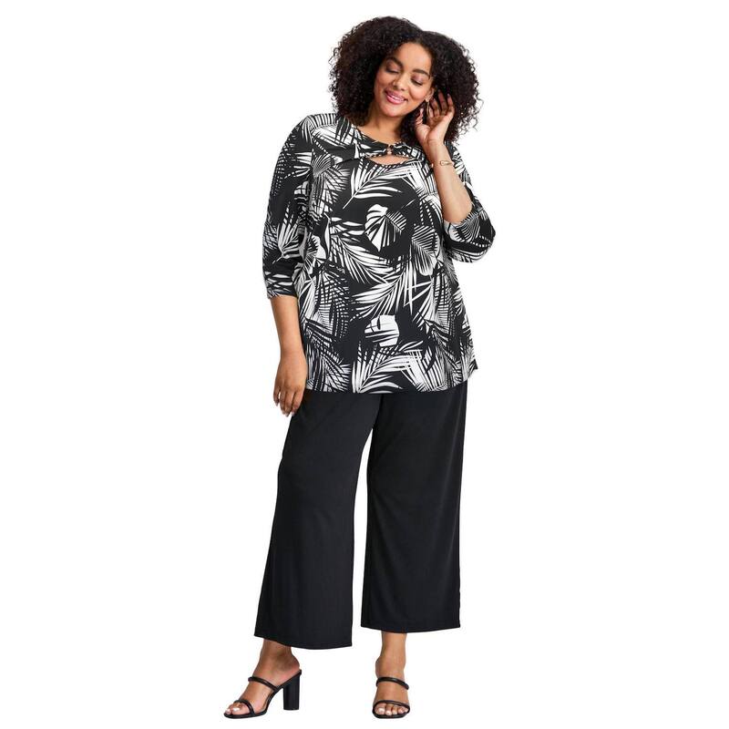 アベニュー レディース トップス シャツ プラスサイズ Avenue Women's Plusize Knot Front Keyhole Top Black Shadow Palm ブラック|ReVida 店