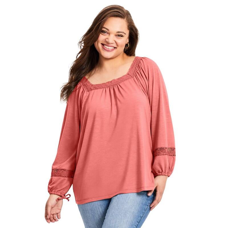 アベニュー レディース トップス シャツ プラスサイズ Avenue Women's Plusize Crochetrim Top Sweet Coral コーラル