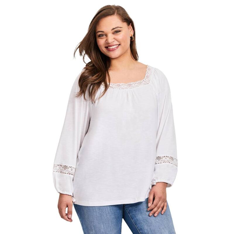 アベニュー レディース トップス シャツ プラスサイズ Avenue Women's Plusize Crochetrim Top White ホワイト