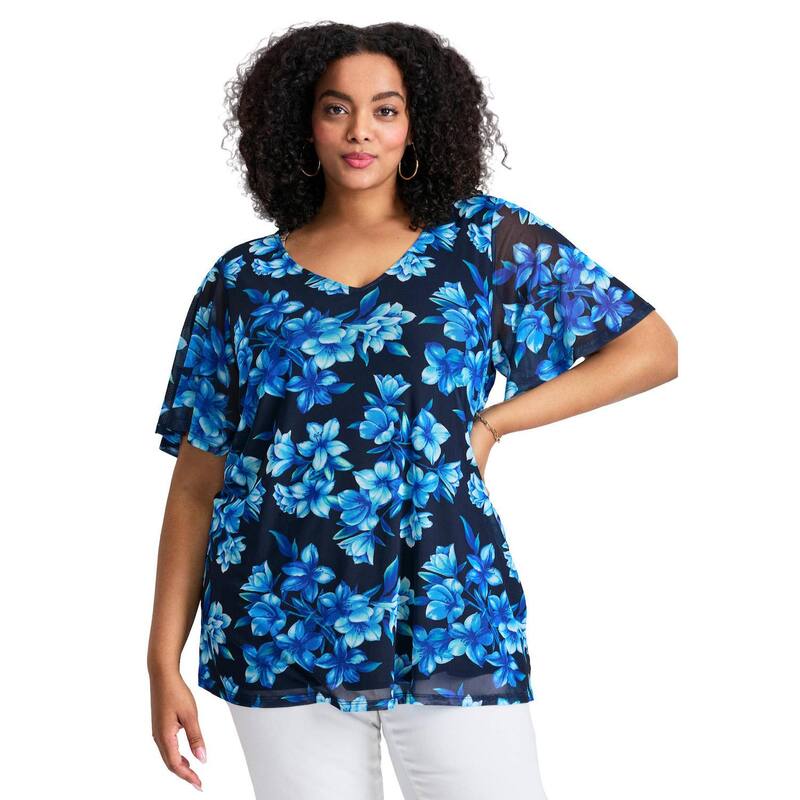 アベニュー レディース トップス Tシャツ プラスサイズ メッシュ Avenue Women's Plusize Mesh Swing Tunic Navy Tropicalily ネイビー