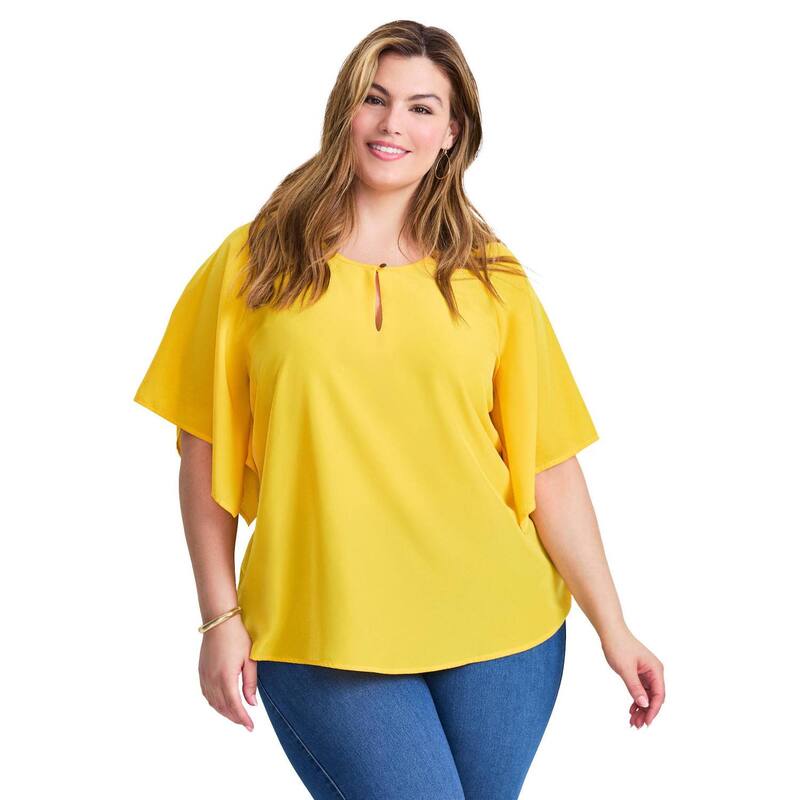 アベニュー レディース トップス シャツ プラスサイズ ブラウス Avenue Women's Plusize Flutter Sleeve Keyhole Blouse Sunset Yellow イエロー｜ReVida 店