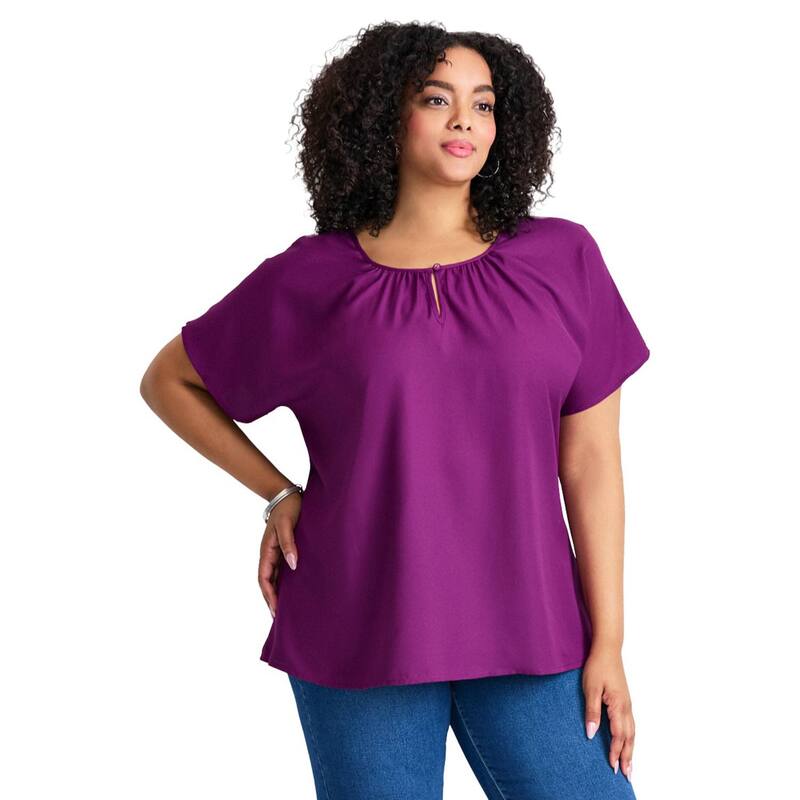 アベニュー レディース トップス シャツ プラスサイズ ブラウス Avenue Women Plusize Keyhole Dolman Sleeve Blouse Deep Orchid