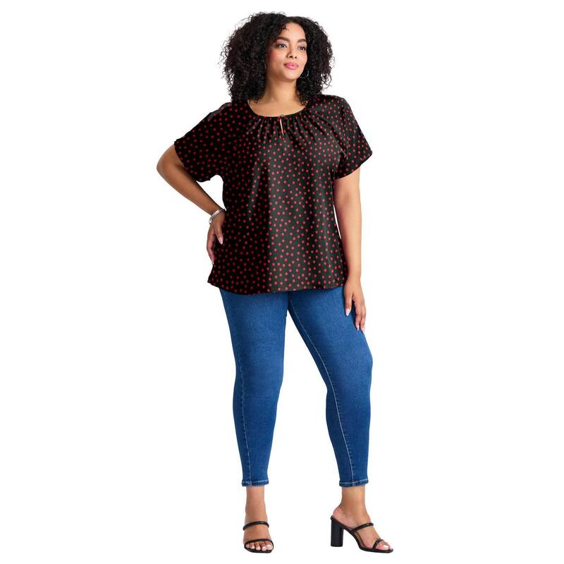 アベニュー レディース トップス シャツ プラスサイズ ブラウス Avenue Women Plusize Keyhole Dolman Sleeve Blouse Tango Red Polka Dot レッド