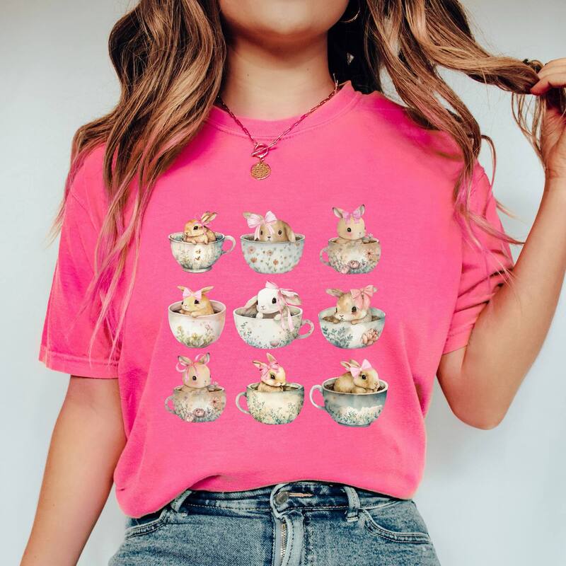 Simply Sage Market レディース トップス ティーシャツ Simply Sage Marketeacup Bunnies Coquette Garment Dyed Tee Crunchberry サルヴィア トップス-レディースファッション-Tシャツ・カットソー