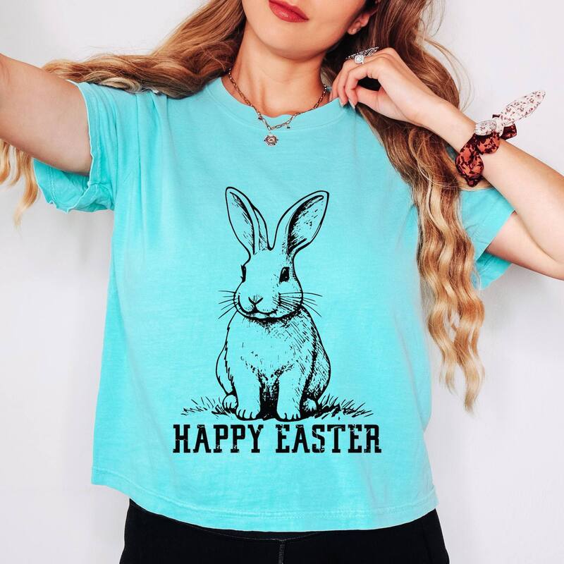 Simply Sage Market レディース トップス ティーシャツ Simply Sage Market Happy Easter Bunny Outline Boxy Crop Top Chalky Mint ペパーミント レディースファッション-Tシャツ・カットソー-トップス