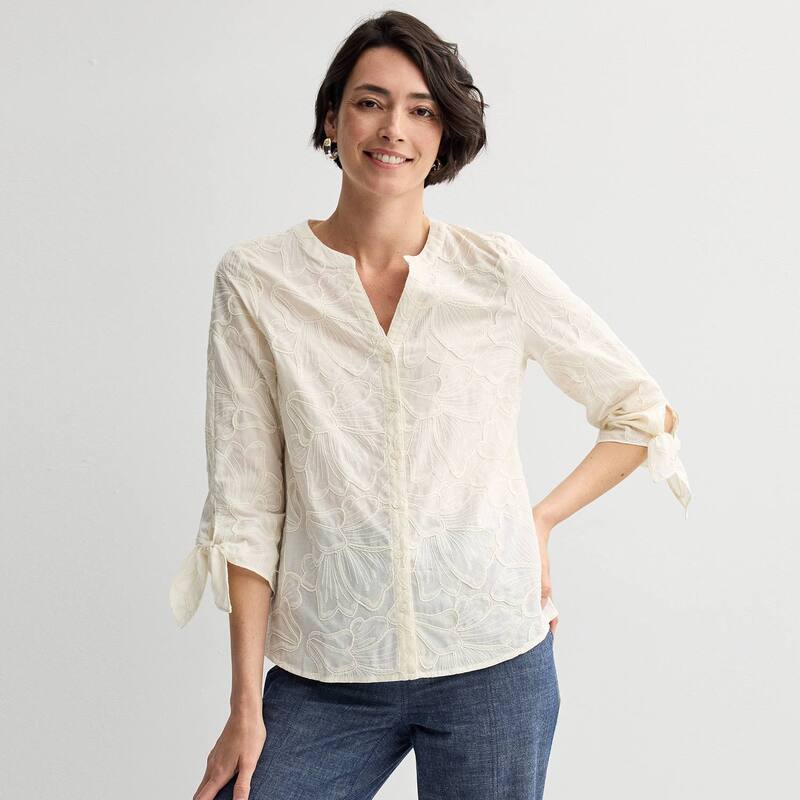 クロフト＆バロー レディース トップス シャツ Women's Regular Croft & Barrow Tie Sleeve Shirt Light Natural