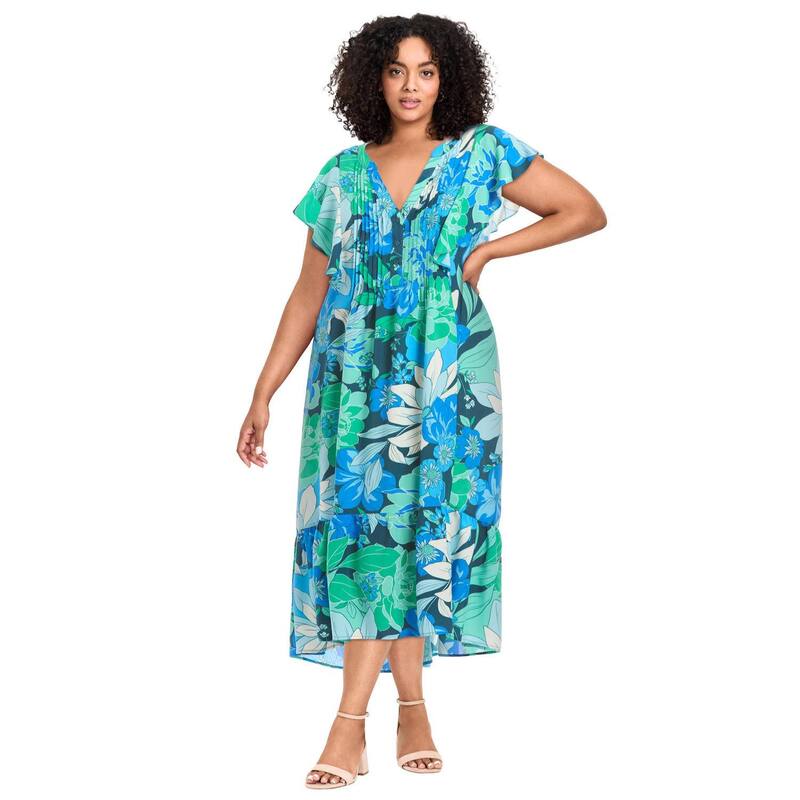 アベニュー レディース トップス ワンピース プラスサイズ Avenue Women's Plusize Bellini Flutter Sleeve Dress Indigo Bloom インディゴ 12,586円