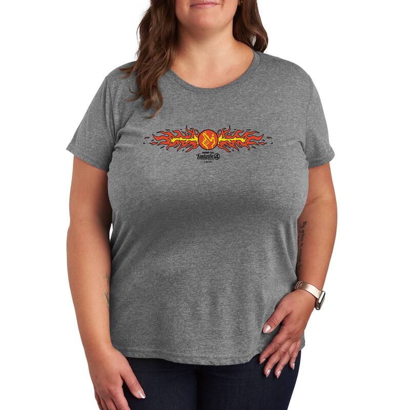 マーベル レディース トップス Tシャツ プラスサイズ グラフィック Plusize Marvel The Fantastic Four Firsteps Human Torch Graphic Tee Heather Gray グレー