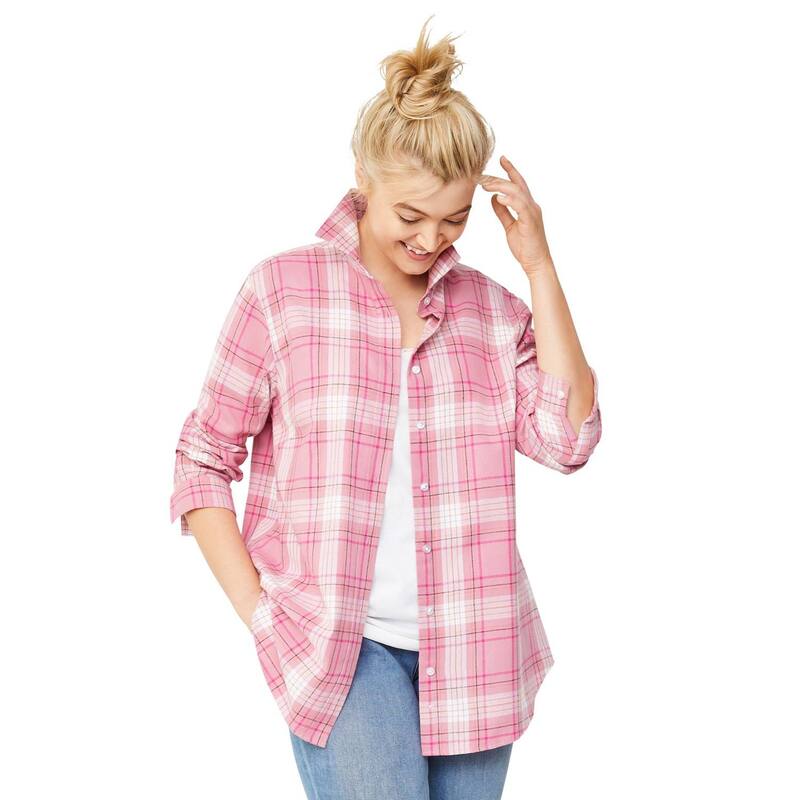 Ellos レディース トップス シャツ プラスサイズ ellos Plusize Plaid Flannel Shirt Pale Indigo Plaid インディゴ