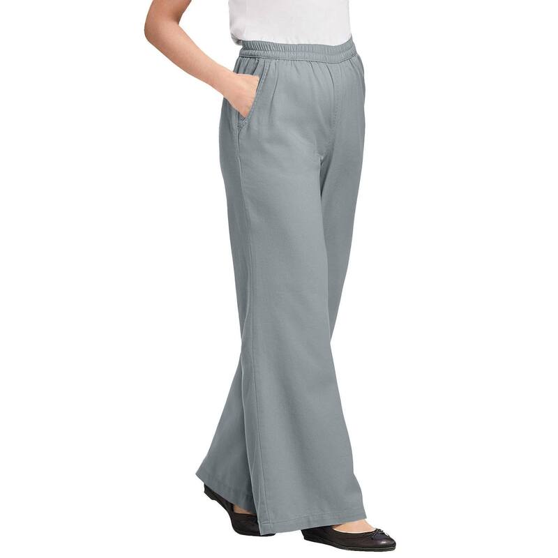 ウーマン ウィズイン レディース ボトムス デニムパンツ プラスサイズ トール Woman Within Plusize Tall Perfect Elastic Waist Wide-Leg Denim Jean Gunmetal ガンメタル
