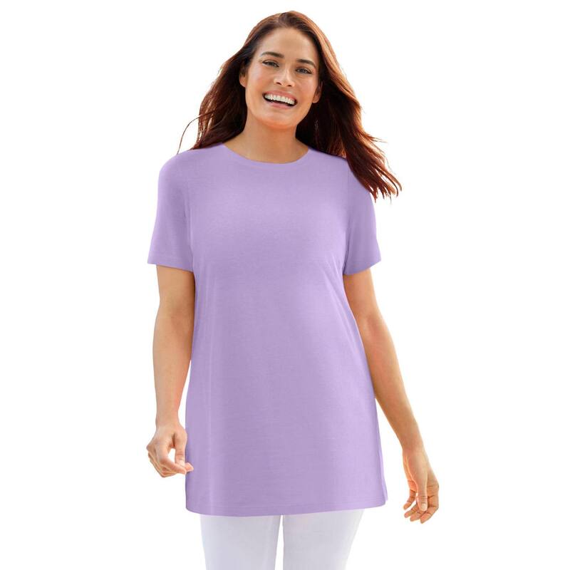ウーマン ウィズイン レディース トップス Tシャツ クルーネック プラスサイズ Woman Within Plusize Perfect Crewneck Tunic Soft Iris
