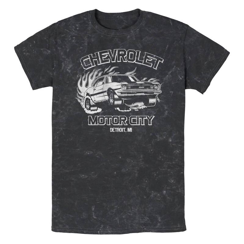 アニメキャラクター メンズ トップス Tシャツ グラフィック Licensed Character Men Chevrolet Motor City Detroit Michigan Mineral Wash Graphic Tee Black ブラック