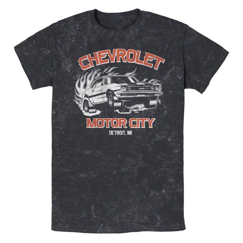 アニメキャラクター メンズ トップス Tシャツ グラフィック Licensed Character Men Chevrolet Motor City Detroit MIneral Wash Graphic Tee Black ブラック