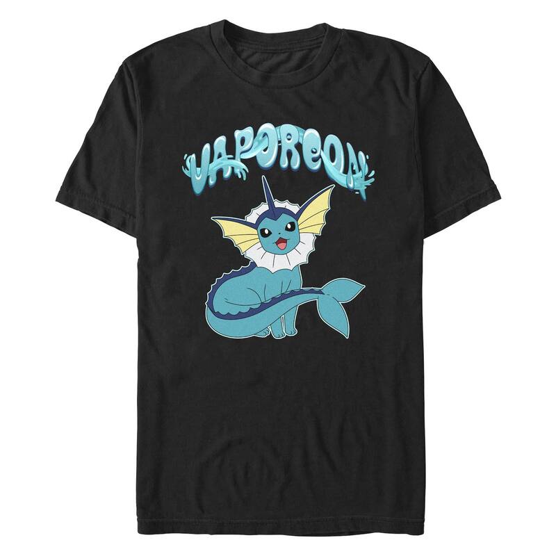 アニメキャラクター メンズ トップス Tシャツ トール グラフィック Licensed Character Big & Tall Pokemon Vaporeon In Action Poster Graphic Tee Black ブラック