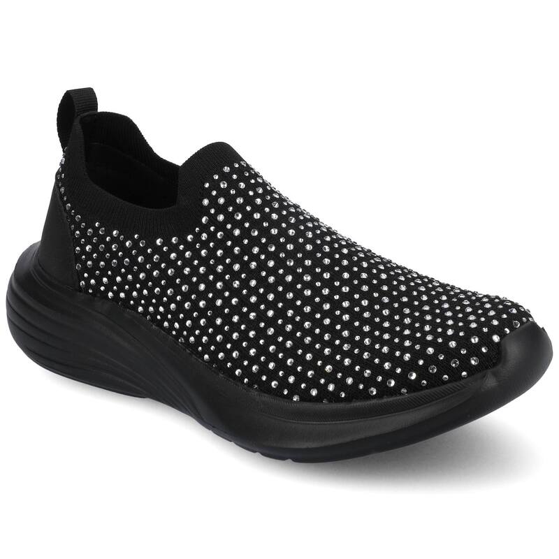 渡航 レディース シューズ スニーカー Journee Linnea Women\u0027s Casual Slip-On Sneakers Black Bling 黒いこと レディース靴-スニーカー-靴
