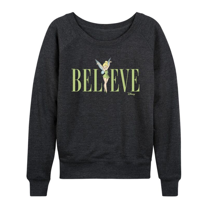 ディズニー レディース トップス Tシャツ パイル Disney's Tinker Bell Women's Believe French Terry Long Sleeve Tee Heather Charcoal チャコール