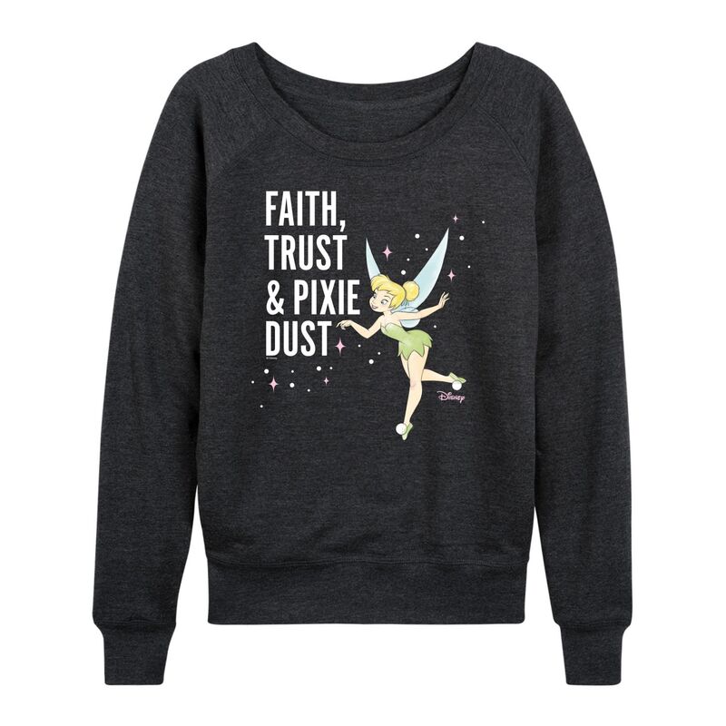 ディズニー レディース トップス Tシャツ パイル Disney's Tinker Bell Women's Faith Trust & Pixie Dust French Terry Long Sleeve Tee Heather Charcoal チャコール