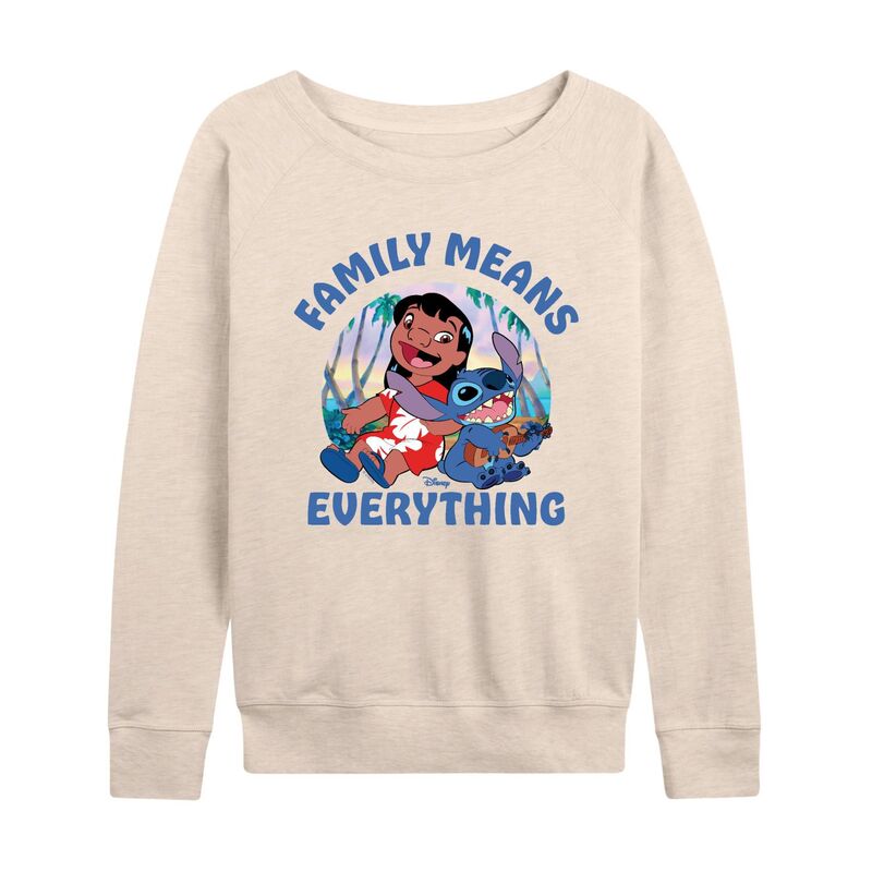 ディズニー レディース トップス Tシャツ パイル Disney's Lilo & Stitch Women's Family Means Everything French Terry Long Sleeve Tee Beige ベージュ