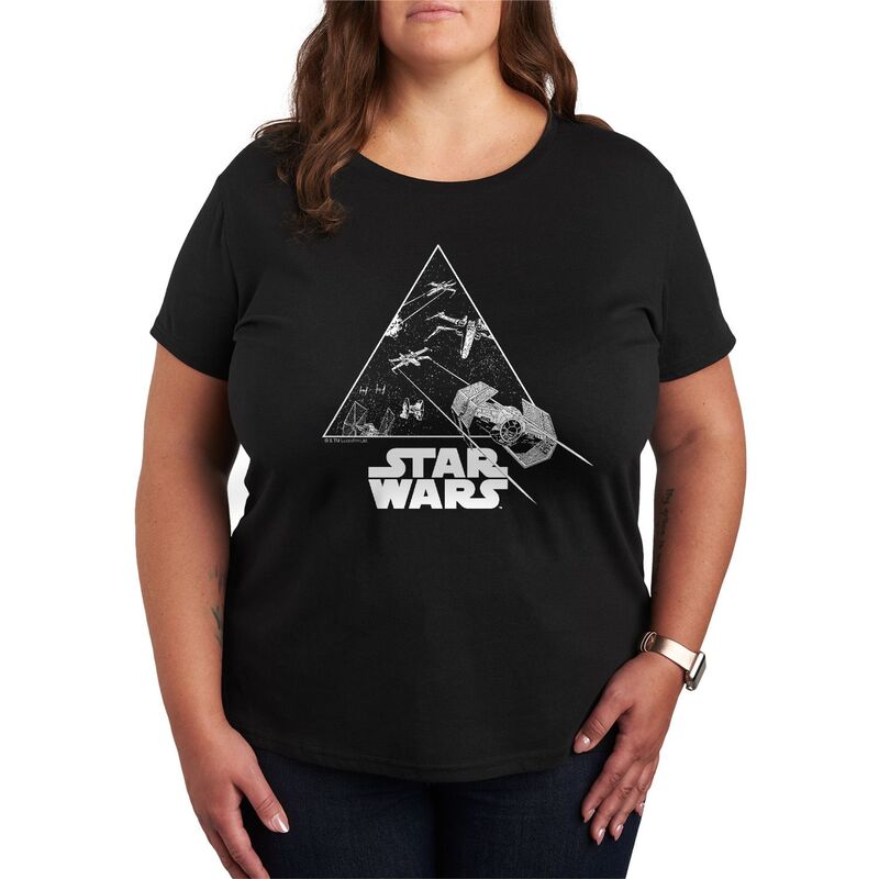 スター ウォーズ レディース トップス Tシャツ プラスサイズ グラフィック Plusize Star Warship Battle Graphic Tee Black ブラック 6,699円