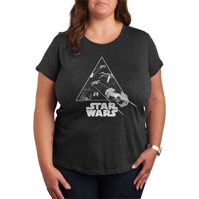 スター ウォーズ レディース トップス Tシャツ プラスサイズ グラフィック Plusize Star Warship Battle Graphic Tee Heather Charcoal チャコール