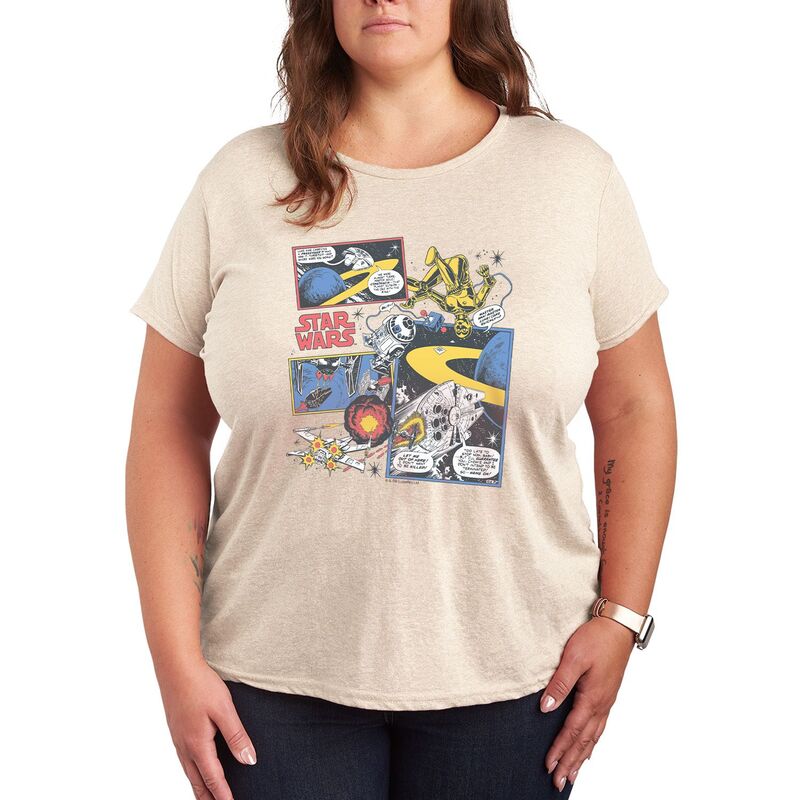 スター ウォーズ レディース トップス Tシャツ ヴィンテージ プラスサイズ グラフィック Plusize Star Wars Vintage Comic Panels Graphic Tee Beige ベージュ