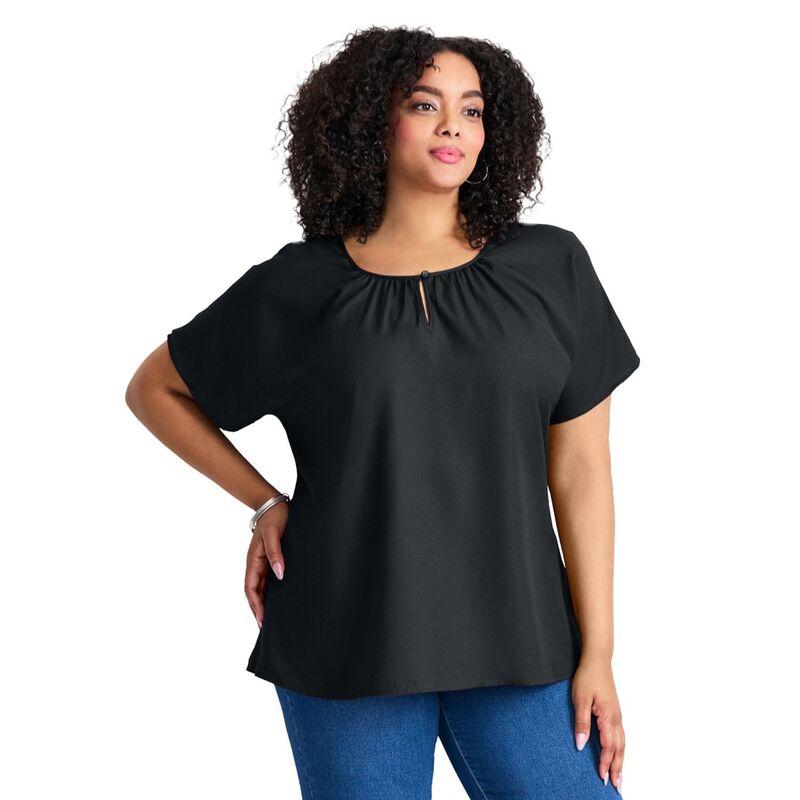 アベニュー レディース トップス シャツ プラスサイズ ブラウス Avenue Women Plusize Keyhole Dolman Sleeve Blouse Black ブラック