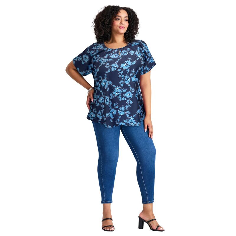 アベニュー レディース トップス シャツ プラスサイズ ブラウス Avenue Women Plusize Keyhole Dolman Sleeve Blouse Navy Line Floral ネイビー