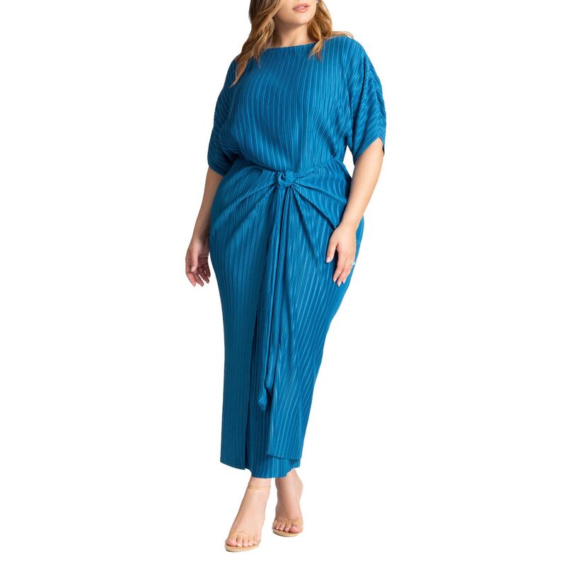 エロクイ レディース トップス ワンピース ドレープラスサイズ ELOQUII Women's Plusize Draped Plisse Dress Dark Bluejay