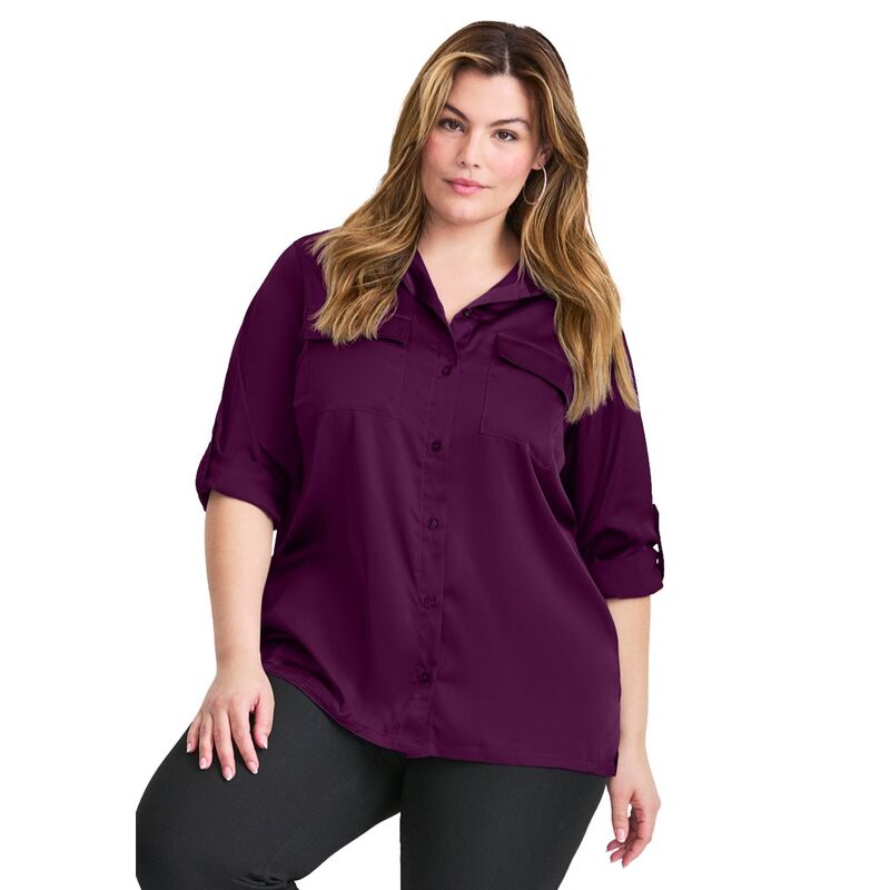アベニュー レディース トップス シャツ プラスサイズ Avenue Women's Plusize Utility Shirt Deep Berry｜ReVida 店