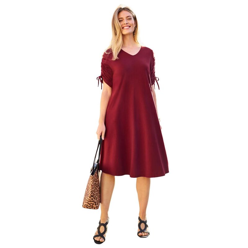 ジェシカロンドン レディース トップス ワンピース プラスサイズ ミディ Jessica London Women's Plusize Tie Sleeve Midi Dress Rich Burgundy バーガンディ|ReVida 店