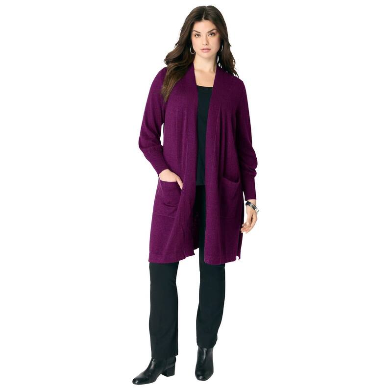 ロアマンズ レディース アウター ニット・セーター プラスサイズ カーディガン Roaman's Women's Plusize Fine Gauge Open Front Cardigan Dark Berry
