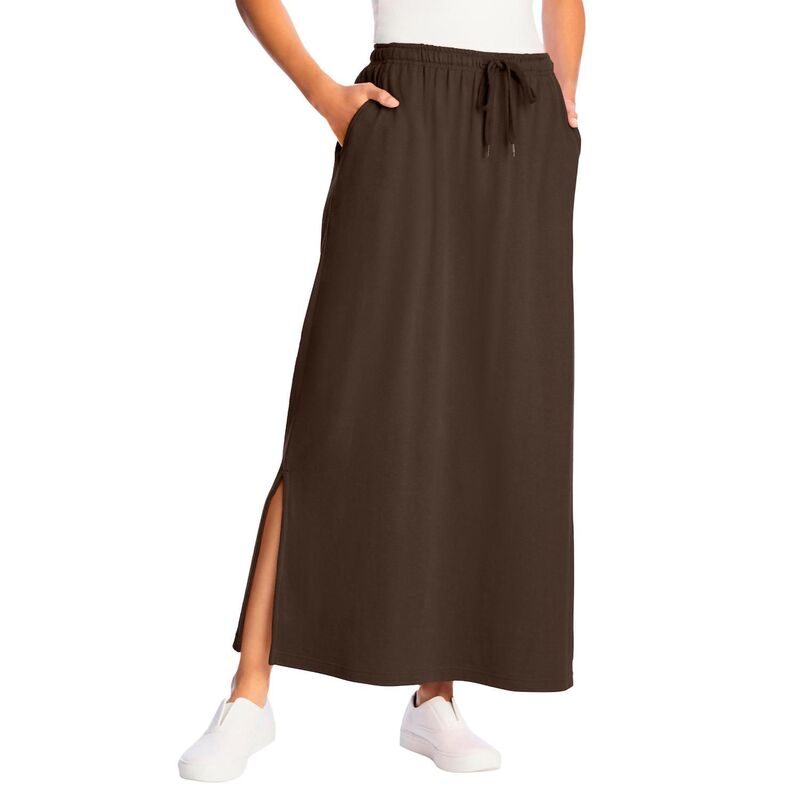 ウーマン ウィズイン レディース ボトムスカート プラスサイズ プチ ニット Woman Within Plusize Petite Sport Knit Side-Slit Skirt Chocolate チョコレート｜ReVida 店