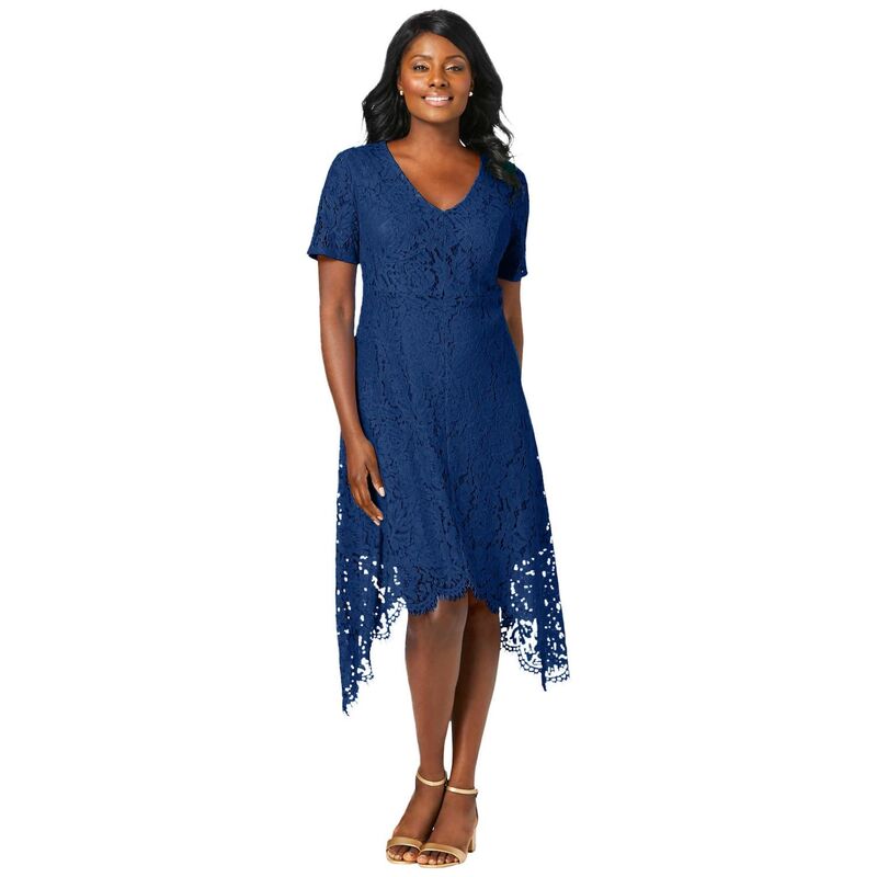 ジェシカロンドン レディース トップス ワンピース プラスサイズ レース Jessica London Women's Plusize Lace Handkerchief Dress Evening Blue ブルー 23,850円