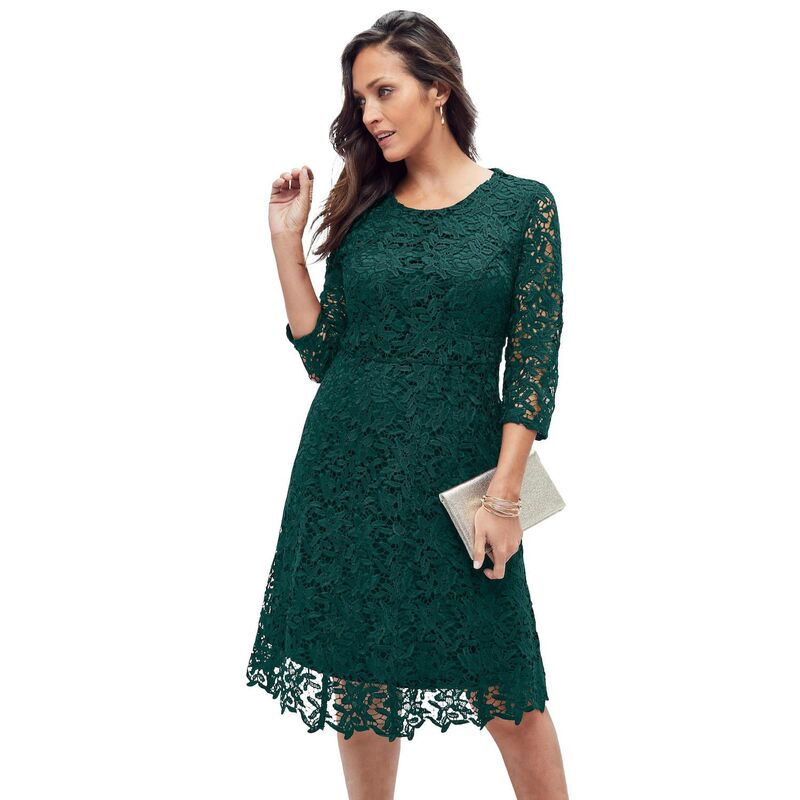 ジェシカロンドン レディース トップス ワンピース プラスサイズ レース Jessica London Women's Plusize Lace Fit & Flare Dress Emerald Green グリーン｜ReVida 店