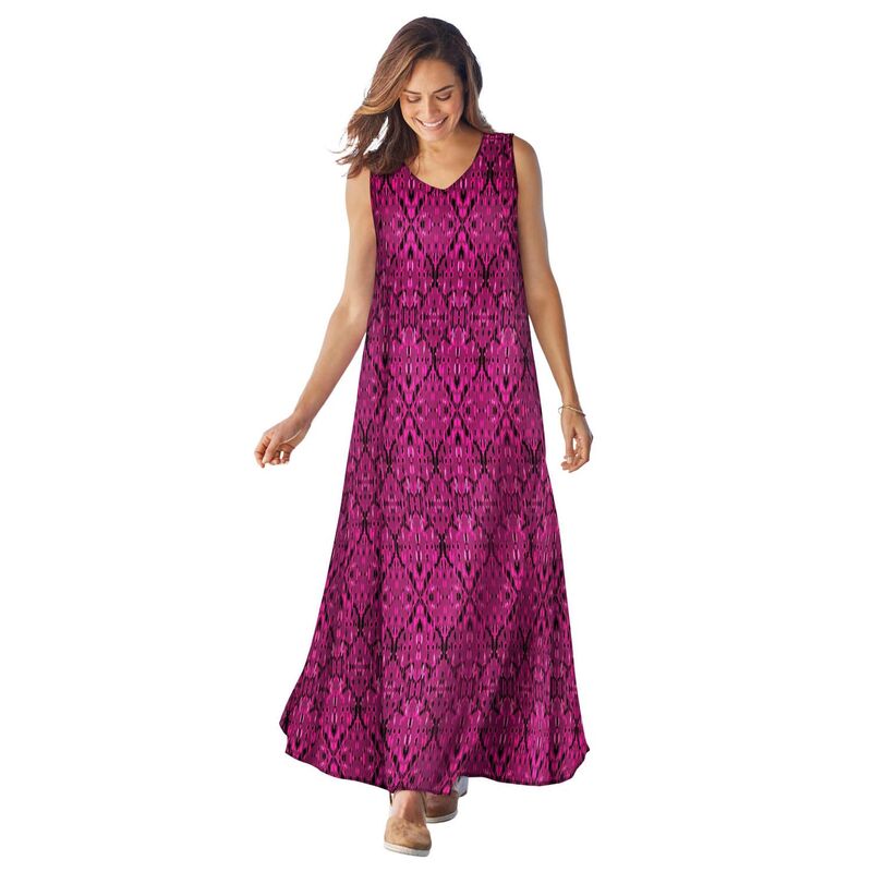 ウーマン ウィズイン レディース トップス ワンピース プラスサイズ プチ ノースリーブ Woman Within Plusize Petite Sleeveless Crinkle Dress Deep Claret Batik|ReVida 店